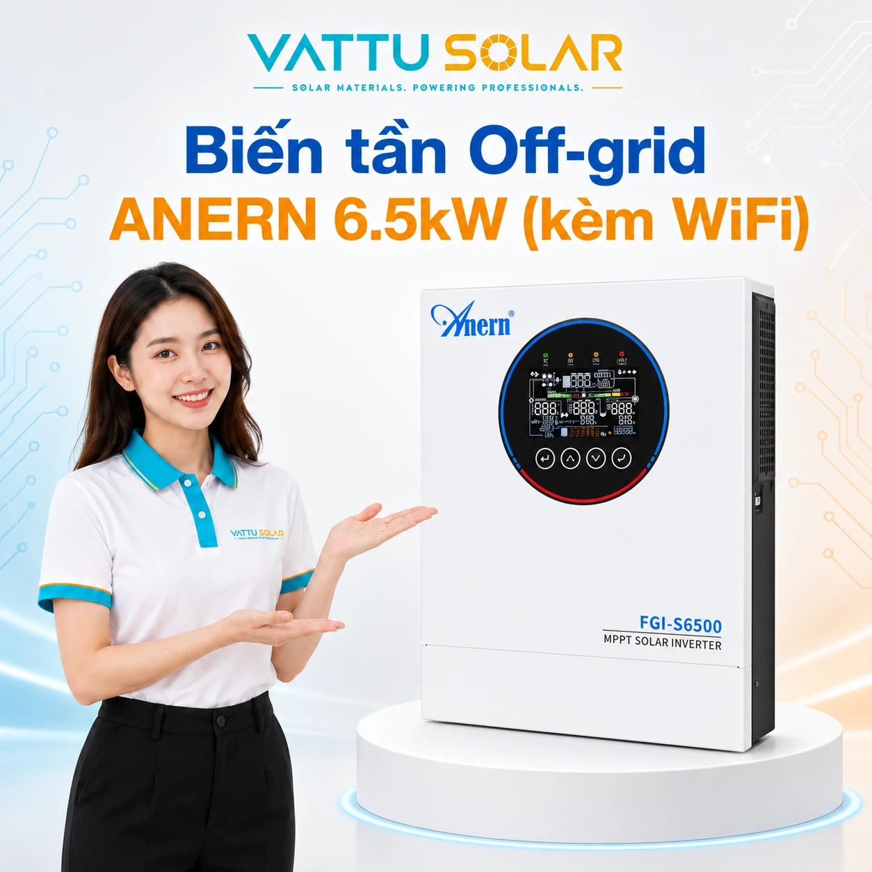 Biến tần Off-grid ANERN 6.5kW (kèm WiFi) - Vật Tư Solar