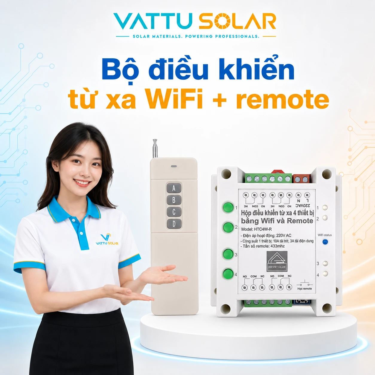 Bộ điều khiển từ xa WiFi + remote - Vật Tư Solar