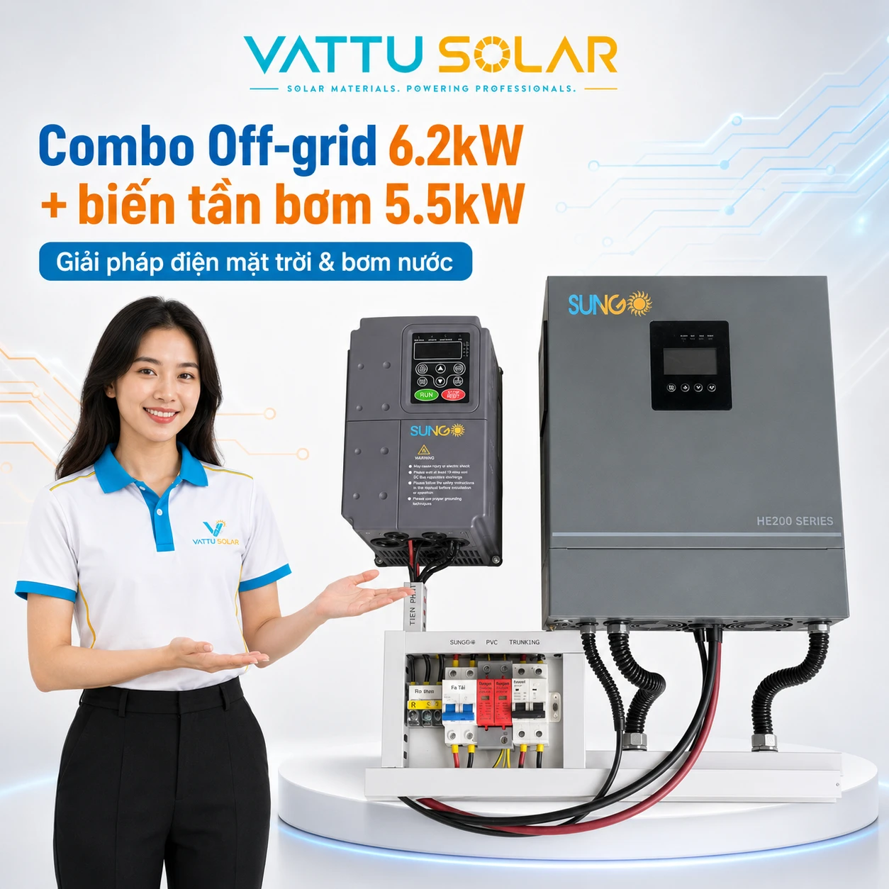 Combo Off-grid 6.2kW + biến tần bơm 5.5kW - Vật Tư Solar
