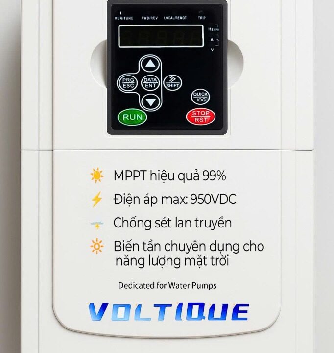 Mặt trước biến tần bơm Voltique 15kW MPPT hiệu quả 99% điện áp Max 950VDC
